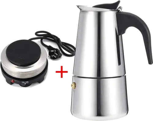 Miniatura 4 de Cafetera portátil de 200/15.2 fl oz para café expreso Moka Pot de acero inoxidable con filtro de estufa eléctrica, percolador, cafetera y tetera