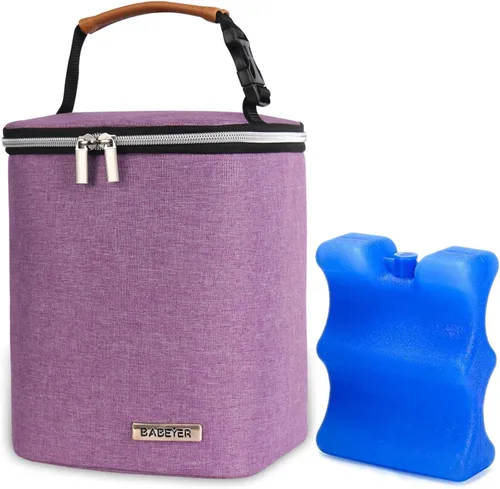 Miniatura 8 de Bolsa enfriadora de leche materna con bolsa de hielo para 4 biberones de hasta 9 onzas, bolsa para biberones para madres lactantes, color verde