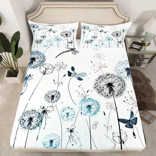 Miniatura 7 de Manfei Sábana bajera ajustable de diente de león rosa, tamaño individual, funda de cama de flores en acuarela con 1 funda de almohada, juego de ropa