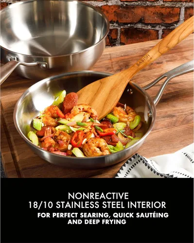 Miniatura 5 de Babish - Sartén de acero inoxidable de tres capas de 5 cuartos con tapa – Sartén para saltear de grado profesional para freír, sellar y comidas