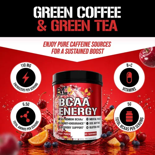 Miniatura 2 de Evlution Nutrition BCAA Energy - Suplemento de aminoácido energizante de alto rendimiento para el desarrollo muscular, recuperación, resistencia
