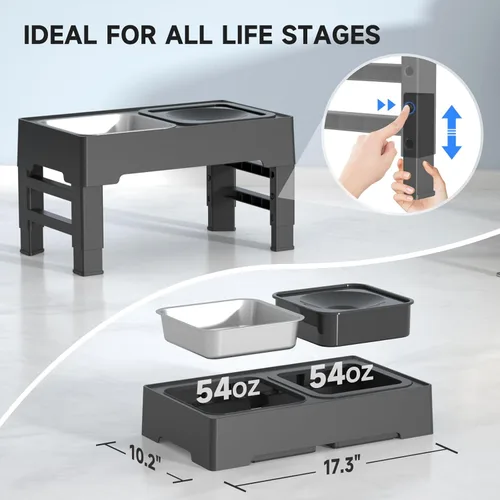 Miniatura 7 de Cuencos elevados para perros ELS PET, cuencos ajustables elevados para perros con cuenco de agua para perros sin derrames y comedero de acero