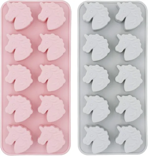 MoldFun Juego de 2 moldes de silicona con cabeza de unicornio para hacer chocolate duro, gelatina, gelatina, pequeñas bombas de baño para hornear,
