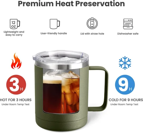 Miniatura 3 de MEWAY - Taza de café con asa, vaso térmico