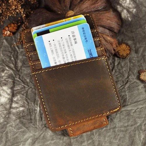 Miniatura 6 de Billetera de doble cara de cuero para hombre, moderna, pequeña, delgada, perfecta para tarjetas, monedas, etc. Billetera delgada y resistente