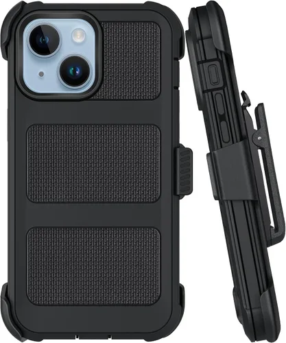 Miniatura 13 de Funda con clip para cinturón compatible con iPhone 12 Defender con soporte giratorio de 360°, protección resistente anticaídas y golpes, color negro