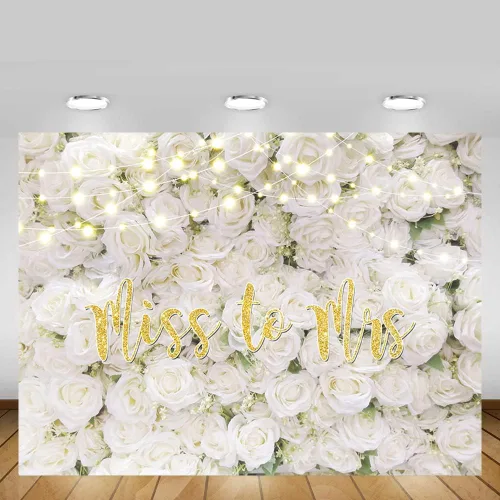 Miniatura 5 de MEHOFOND Telón de fondo de Miss to Mrs de 7 x 5 pies para despedida de soltera, decoración de pared floral blanca, boda, novia, compromiso