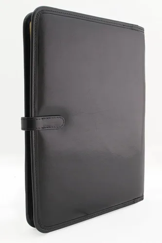 Miniatura 6 de Portafolio de cuero Padfolio Ejecutivo Folio A4 Cartera de currículum Mujeres Profesional Cuaderno Titular Cuero Carpeta de Negocios Hombres (Negro)