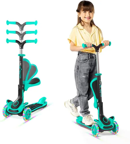 Scooter de 3 ruedas para niños con asiento plegable, altura ajustable del manubrio, juguete de paseo inclinado para conducir para niños a partir de