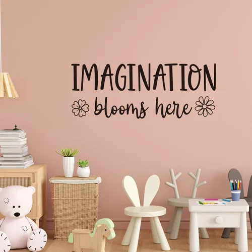 Miniatura 5 de Imagination Blooms Here - Calcomanía de pared de vinilo inspiradora para pared de niños, decoración de aula
