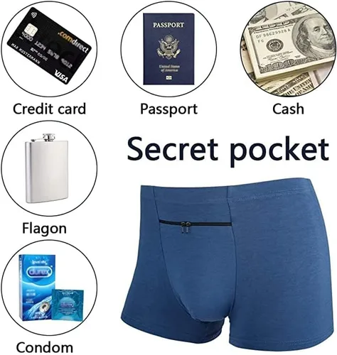 Miniatura 5 de Ropa interior de bolsillo para hombre con bolsillo frontal secreto, 2 paquetes (azul), Azul Patchwork