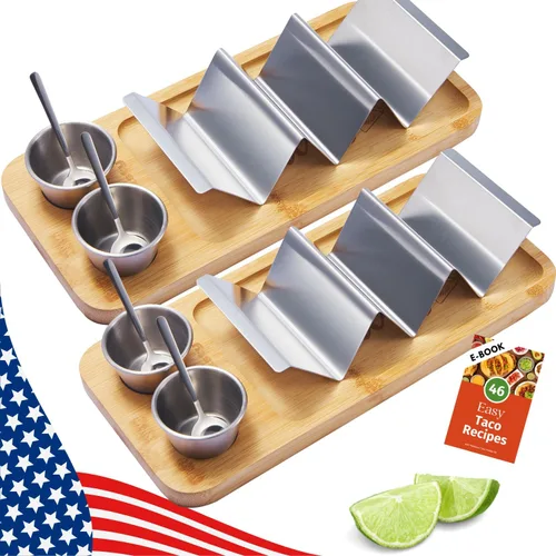 Miniatura 11 de Kit de Soportes para Tacos, Set 3-en-1 - Soporte para Concha de Taco + Bandeja de Servicio + Taza para Salsa, Plato de Presentación para Tacos