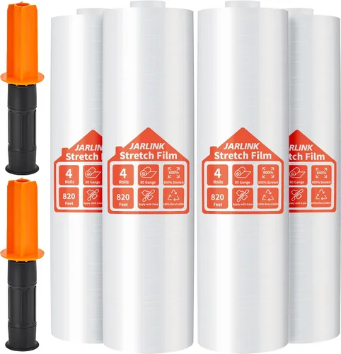 Miniatura 11 de JARLINK Paquete de 2 Películas Elásticas, 15" x 1000 pies Envoltura Retráctil para Envolver Paletas, Resistencia Industrial Elástica hasta 650%