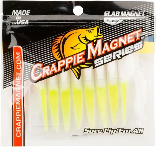 Miniatura 2 de Leland's Lures Crappie Magnet - Paquete de 8 unidades con imán de losa, equipo de pesca de agua dulce y accesorios, blanco/Chartreuse blanco
