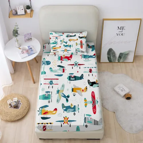 Yasida Sábanas bajeras y fundas de almohada para cama individual de avión (1 sábana bajera y 1 funda de almohada), juego de sábanas para niños con