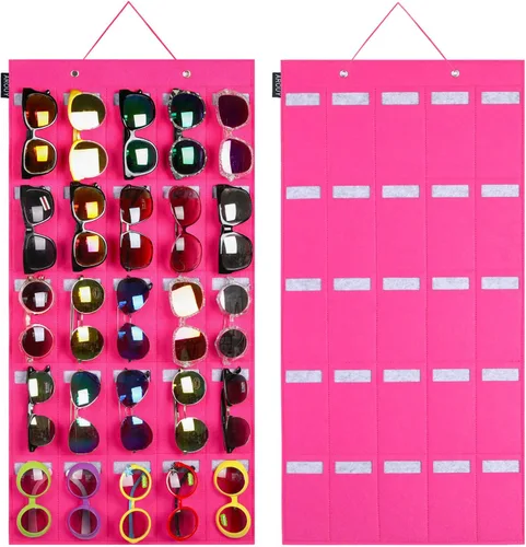 Miniatura 15 de AROUY Organizador de gafas de sol, organizador de gafas con bolsillo para colgar en la pared - Organizador de gafas de sol con 16 ranuras de fieltro