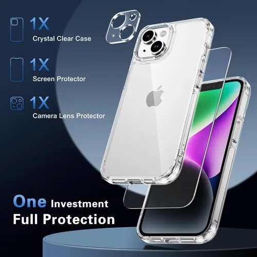 Miniatura 4 de Funda transparente para iPhone 13 con protector de pantalla y protector de lente Protección de grado militar 3 en 1, compatible con iPhone 13