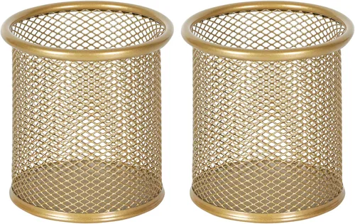 Miniatura 14 de EasyPAG Portalápices para escritorio, paquete de 2 organizadores de bolígrafos de metal, organizador de vasos de malla para el hogar, oficina, aula