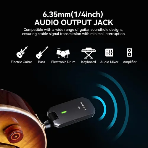 Miniatura 5 de NUX C-5RC Sistema inalámbrico para guitarra de 5.8GHz para guitarra con pastilla activa o pasiva, funda de carga incluida, transmisor y receptor