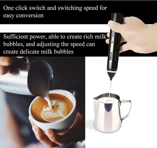 Miniatura 5 de Delm Espumador de leche eléctrico USB de acero inoxidable, espumador para lattes, espumador de leche de mano para capuchino, frappé, matcha, Negro