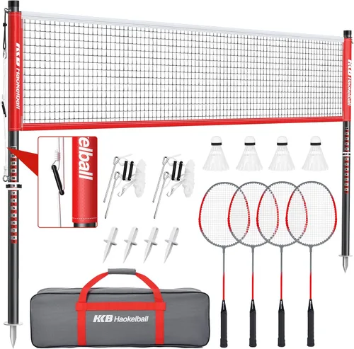 Miniatura 10 de Haokelball Outdoor Badminton Net Set with Anti-Sag Winch System - 20ft Badminton Net, 4 Rackets, 3 Shuttlecocks & Carry Bag, Badminton Set for