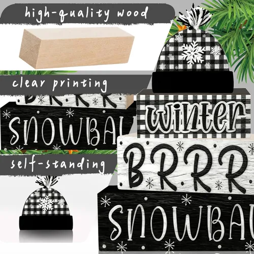 Miniatura 3 de 4 piezas de decoraciones navideñas para interiores - decoración de mesa de bola de nieve de madera para el hogar - centro de mesa navideño
