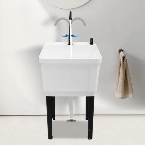 Miniatura 2 de Fregadero utilitario para lavandería, fregadero de utilidad negro y blanco con grifo giratorio y dispensador de jabón, fregadero independiente que