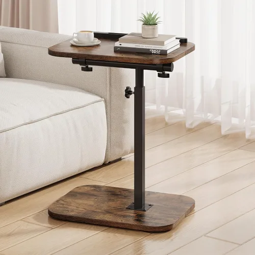 Miniatura 8 de Mesa de bandeja de TV, bandeja para reposabrazos lateral de sofá, altura ajustable, abatible, mesa auxiliar de aperitivos con giro de 360° e Negro
