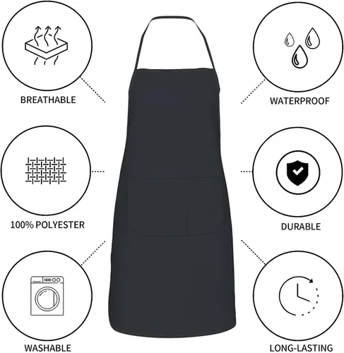 Miniatura 6 de Delantal unisex con cuello ajustable con bolsillos espaciosos y lazos largos