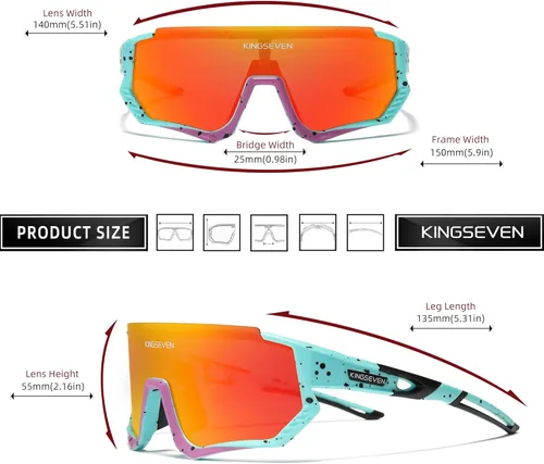 Miniatura 5 de KINGSEVEN Gafas de sol polarizadas de ciclismo para hombre, gafas de sol deportivas MTB gafas de bicicleta UV400 protección LS910 Rojo limitado