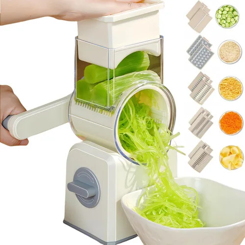 Miniatura 11 de Rallador rotativo de queso con asa, trituradora de queso de cuchillas inoxidables reemplazables, cortador de verduras de queso multifuncional