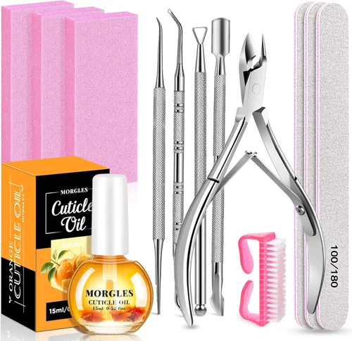 Miniatura 9 de Lima de uñas y bufandas, kit de preparación de uñas MORGLES con tablas de esmeril, herramientas para quitar cutículas, aceite de aloe para cutículas