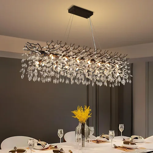 Miniatura 40 de YUYI Lámpara colgante de cristal de 8.3 pulgadas para isla de cocina, modernos candelabros de rama de árbol dorados, lámpara colgante redonda