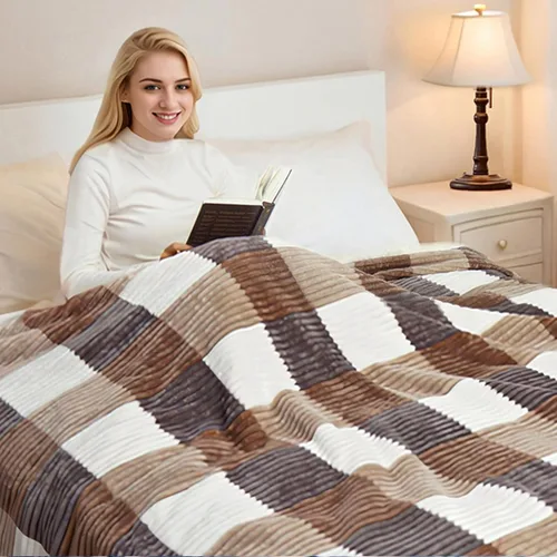 Miniatura 5 de PU MEI Manta Sherpa tamaño matrimonial/Queen, manta gruesa a cuadros, 90 x 80 pulgadas, franela súper suave, forro polar, reversible, de terciopelo
