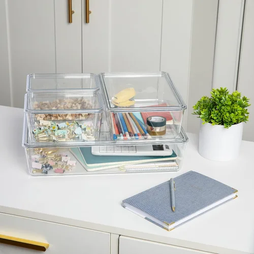 Miniatura 2 de Martha Stewart Brody - Contenedores organizadores de plástico con tapas para oficina en casa, cocina o baño, paquete de 4, 2 pequeños/1 mediano, 1