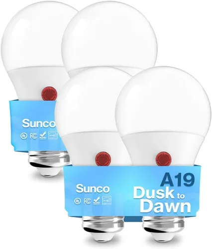 Sunco - Bombilla LED para exteriores del atardecer al amanecer A19, fotocélula automática para iluminación exterior, 800 LM, 9 W (60 W equivalente),