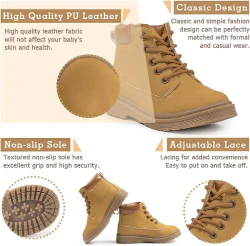 Miniatura 2 de Casazoe Botas de nieve de cuero para niños y niñas, zapatos de vestir para niños pequeños, zapatos de vestir con cordones y suela de textura