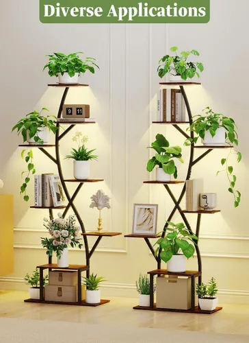 Miniatura 5 de Soporte para plantas de interior con luces de cultivo de 65 pulgadas de alto, estante de plantas iluminado en esquina para cultivo en interiores