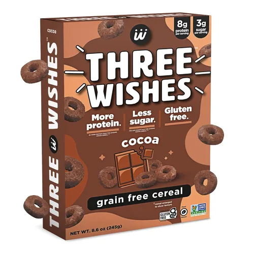 Miniatura 10 de Cereales para el desayuno a base de plantas y veganos de Three Wishes, glaseado, 1 paquete, merienda rica en proteínas y baja en azúcar, libre