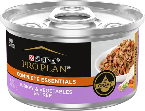 Purina Pro Plan Gravy, alimento húmedo para gatos con alto contenido de proteínas, esenciales completos con pavo y verduras - (Paquete de 24) 3 oz.