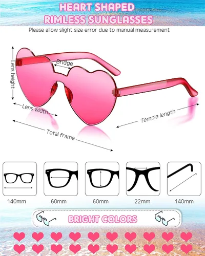 Miniatura 2 de Frienda 20 Pairs Heart Shaped Sunglasses Rimless Candy Color Glasses for Women Men Party Favor