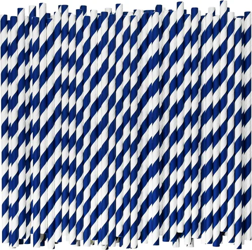 Pajitas de papel biodegradable a granel, azul marino, 1000 unidades, 7.75 pulgadas, 0.24 pulgadas de diámetro Azul marino (Navy Blue Stripes)
