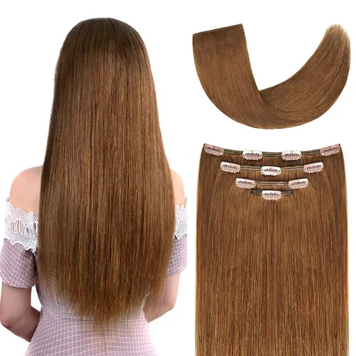 Miniatura 49 de Extensiones de cabello humano Remy de 12 pulgadas con clip para mujer, extensiones de cabello humano sedoso y liso, 1.76 onzas, 4 piezas