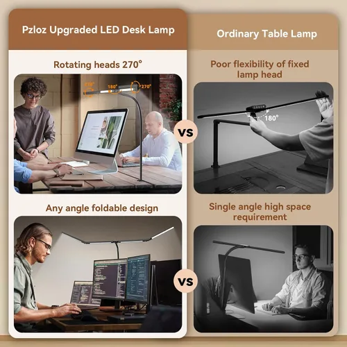 Miniatura 4 de Pzloz Lámpara de escritorio LED para oficina en casa - Lámpara de arquitecto para cuidar los ojos con abrazadera, luz inteligente de trabajo