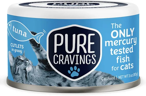Pure Cravings - Alimento húmedo para gatos en lata, filetes de atún en salsa, 100% probado sin mercurio, pescado húmedo en lata para gatos, sin