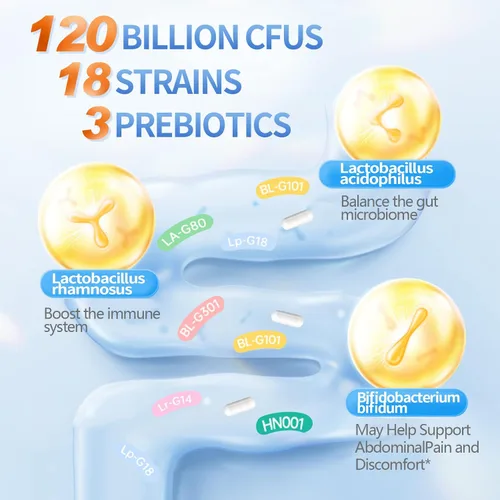 Miniatura 4 de OMOGS Probióticos 180 mil millones de UFC, 18 cepas, 3 prebióticos, ayuda a la digestión, la salud intestinal, el sistema inmunológico, apoya