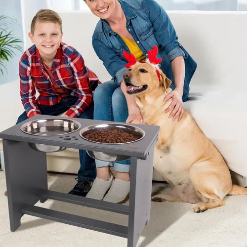 Miniatura 7 de HTB Cuencos Elevados para Perros, Soporte de Cuenco Elevado para Perros con 2 Cuencos de Acero Inoxidable, Cuencos Elevados para Perros
