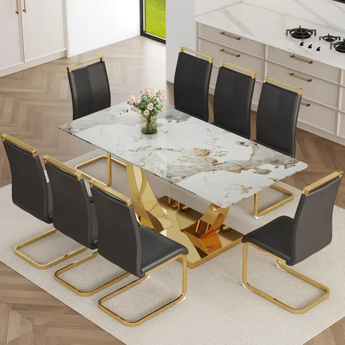 Miniatura 43 de Mesa de comedor moderna para mesa de comedor de mármol sintético de 4/6, 63 pulgadas, mesa de cocina rectangular, mesa de cocina y comedor de fácil