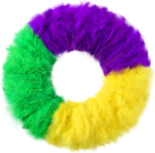 MARFOREVER Juego de 300 plumas de Mardi Gras a granel, suministros de fiesta de Mardi Gras, plumas moradas, amarillas, verdes para manualidades,