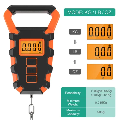Miniatura 3 de ORIA Báscula digital de pesca con regla, báscula de gancho colgante postal de pesca, báscula de equipaje de 110 libras 110.2 lbs con cinta métrica